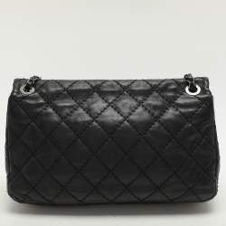 Pre Owned حقيبة كتف شانيل جيب منفصل CC جلد أسود مبطن بغرز برية