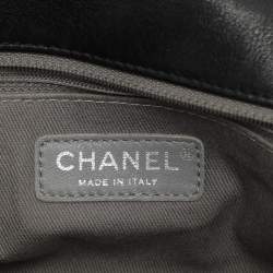 Pre Owned حقيبة كتف شانيل جيب منفصل CC جلد أسود مبطن بغرز برية