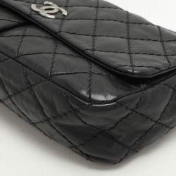 Pre Owned حقيبة كتف شانيل جيب منفصل CC جلد أسود مبطن بغرز برية