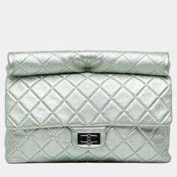 Chanel Silver Reissue 2.55 Metallic Calfskin Roll Clutch