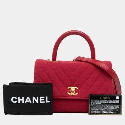 Chanel Red Small Chevron Jersey Coco Top Handle Satchel