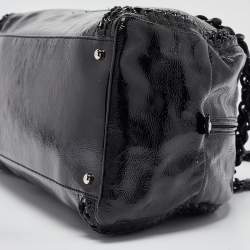 Pre Owned Chanel Black Patent Leather Large Luxe Ligne Bowler Bag