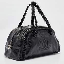 Pre Owned Chanel Black Patent Leather Large Luxe Ligne Bowler Bag