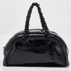 Pre Owned Chanel Black Patent Leather Large Luxe Ligne Bowler Bag