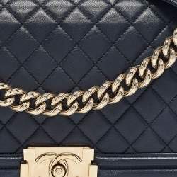 Chanel Navy Blue Quilted Leather Medium Boy Flap Bag