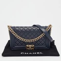Chanel Navy Blue Quilted Leather Medium Boy Flap Bag