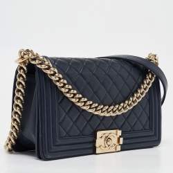 Chanel Navy Blue Quilted Leather Medium Boy Flap Bag