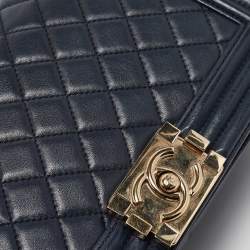 Chanel Navy Blue Quilted Leather Medium Boy Flap Bag