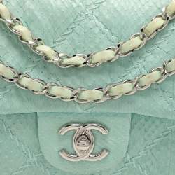 Pre Owned Chanel Turquoise Python Leather Ultimate Stitch Flap bag