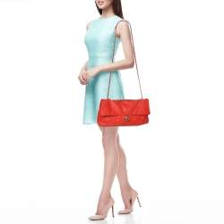 Pre Owned Chanel Red Quilted Leather Large Ultimate Stitch Flap Bag