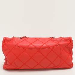 Pre Owned Chanel Red Quilted Leather Large Ultimate Stitch Flap Bag