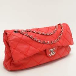 Pre Owned Chanel Red Quilted Leather Large Ultimate Stitch Flap Bag