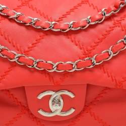 Pre Owned Chanel Red Quilted Leather Large Ultimate Stitch Flap Bag