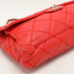 Pre Owned Chanel Red Quilted Leather Large Ultimate Stitch Flap Bag