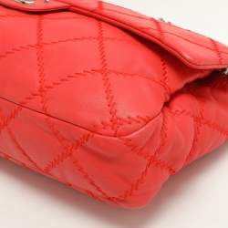 Pre Owned Chanel Red Quilted Leather Large Ultimate Stitch Flap Bag