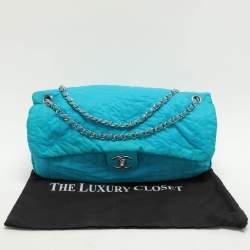 Chanel Blue Quilted Nylon Large Flap Shoulder Bag