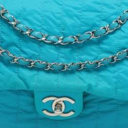 Chanel Blue Quilted Nylon Large Flap Shoulder Bag