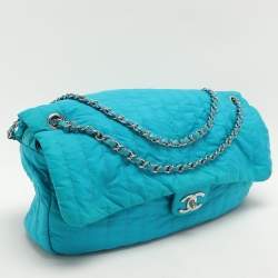 Chanel Blue Quilted Nylon Large Flap Shoulder Bag