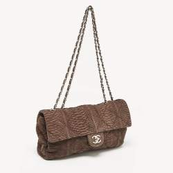 Pre Owned Chanel Dark Brown Python Ultimate Stitch Flap Bag