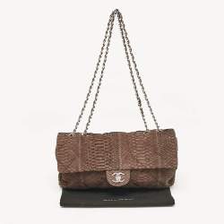 Pre Owned Chanel Dark Brown Python Ultimate Stitch Flap Bag
