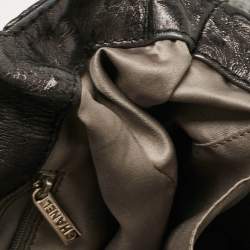 Pre Owned Chanel Metallic Grey Leather Perforated Rodeo Drive Hobo
