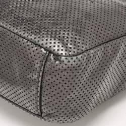 Pre Owned Chanel Metallic Grey Leather Perforated Rodeo Drive Hobo