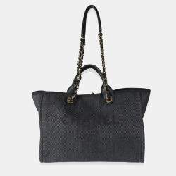 Chanel Dark Navy Mixed Fibers Large Deauville Tote Bag