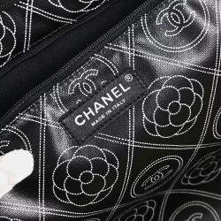 Chanel Black Printed Coated Canvas Logo Camellia Shopping Tote Bag