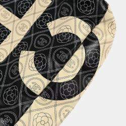 Chanel Black Printed Coated Canvas Logo Camellia Shopping Tote Bag