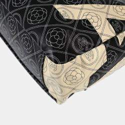 Chanel Black Printed Coated Canvas Logo Camellia Shopping Tote Bag