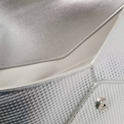 Pre Owned Chanel Silver Iridescent Embossed Leather CC Envelope Clutch