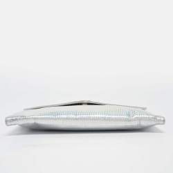 Pre Owned Chanel Silver Iridescent Embossed Leather CC Envelope Clutch
