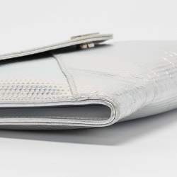 Pre Owned Chanel Silver Iridescent Embossed Leather CC Envelope Clutch