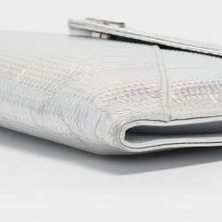 Pre Owned Chanel Silver Iridescent Embossed Leather CC Envelope Clutch