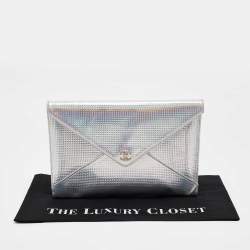 Pre Owned Chanel Silver Iridescent Embossed Leather CC Envelope Clutch