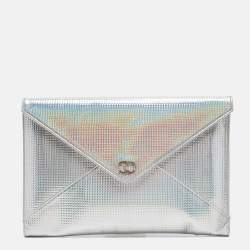 Pre Owned Chanel Silver Iridescent Embossed Leather CC Envelope Clutch