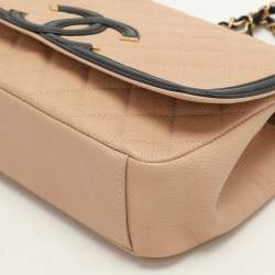 Chanel Beige/Black Leather Medium CC Filigree Flap Bag