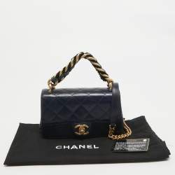 Pre Owned Chanel Navy Blue Quilted Leather Cosmopolite Straight Line Flap Bag