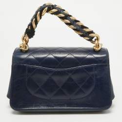 Pre Owned Chanel Navy Blue Quilted Leather Cosmopolite Straight Line Flap Bag