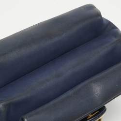 Pre Owned Chanel Navy Blue Quilted Leather Cosmopolite Straight Line Flap Bag