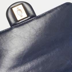 Pre Owned Chanel Navy Blue Quilted Leather Cosmopolite Straight Line Flap Bag