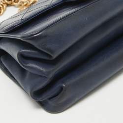 Pre Owned Chanel Navy Blue Quilted Leather Cosmopolite Straight Line Flap Bag