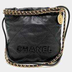 Pre Owned Chanel Black Caviar Skin Matelasse Chanel 22 Bag