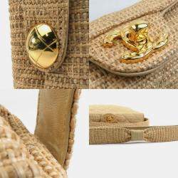 Pre Owned Chanel Beige Gold Raffia Shoulder Bag