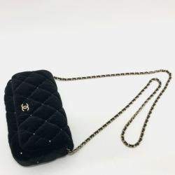 Chanel Black Velour Matelasse Rhinestone Chain Shoulder Bag