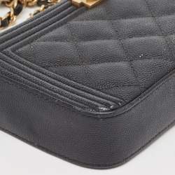 Pre Owned Chanel Black Quilted Caviar Leather Double Zip Clutch Bag