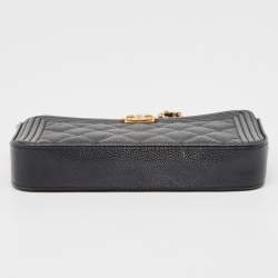 Pre Owned Chanel Black Quilted Caviar Leather Double Zip Clutch Bag