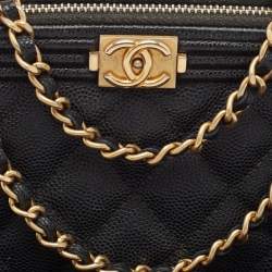 Pre Owned Chanel Black Quilted Caviar Leather Double Zip Clutch Bag
