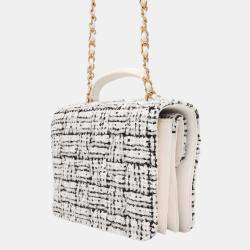 Chanel White Tweed Leather Chain Shoulder