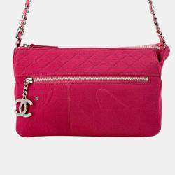 Chanel Red Cotton Matelasse Chain Shoulder Bag